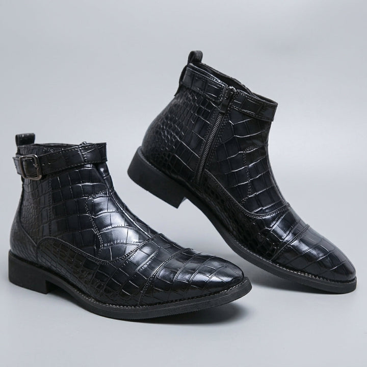 Men's Buckle Strap Leather Ankle Boots