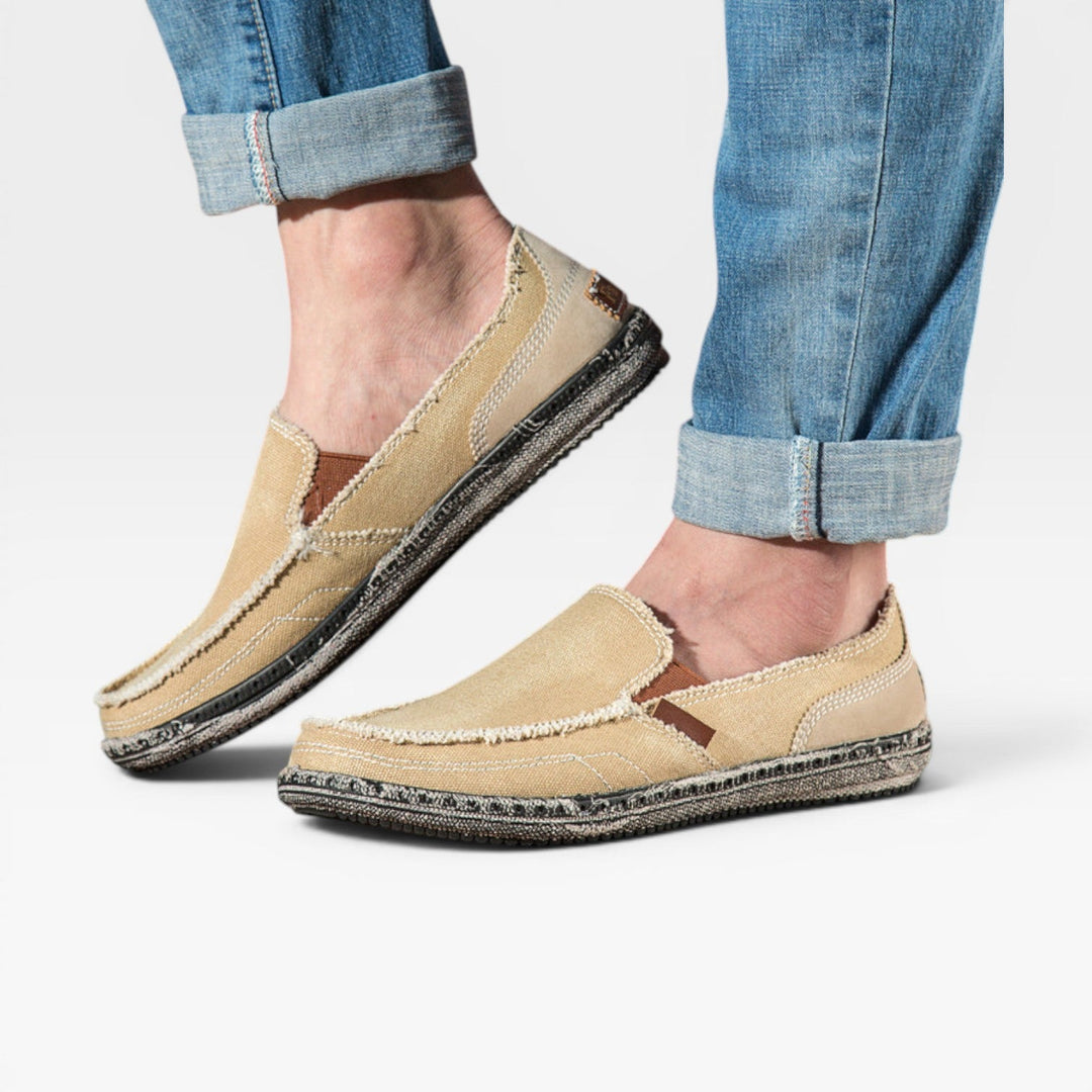Men's Canvas Slip On Loafers – Casual Comfort Distressed Moccasin Shoes for Everyday Wear