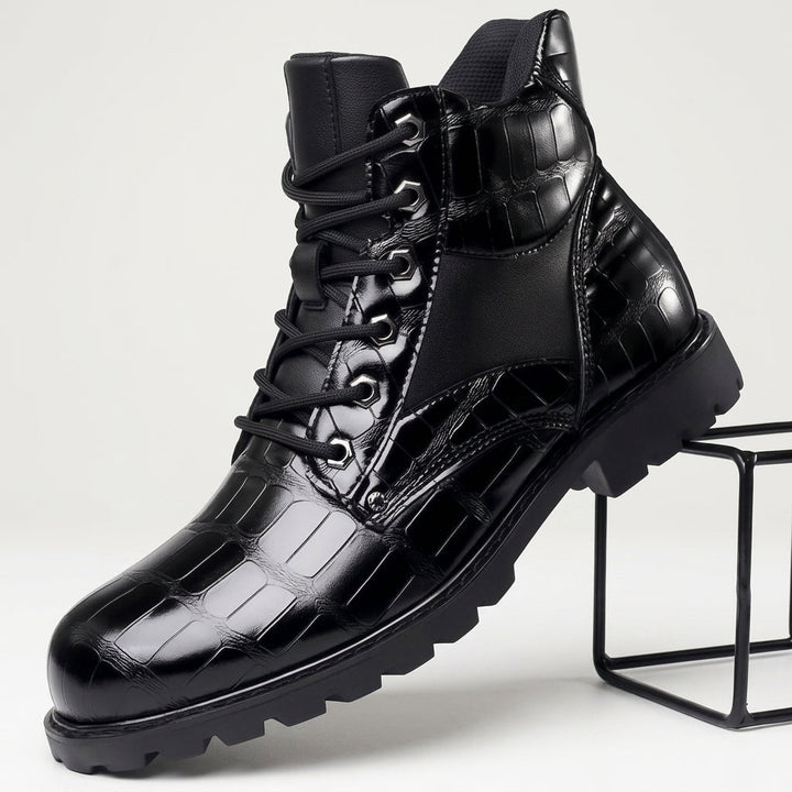 Men's Croc-Embossed Leather Ankle Boots
