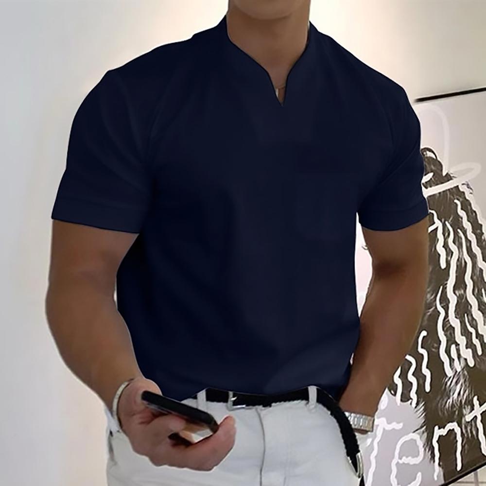 Men’s Short Sleeve Casual Shirt Stand Collar Summer Everyday Top