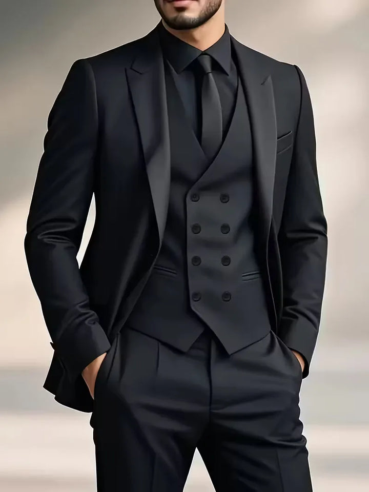 Slim Fit Double-Breasted Three-Piece Suit Set with Waistcoat for Men