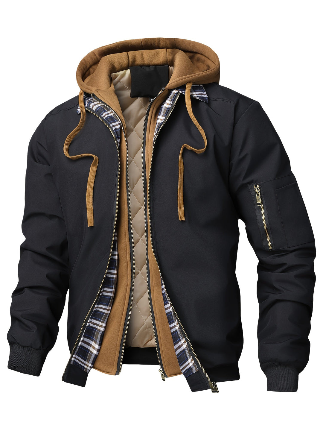 Men’s Hooded Bomber Jacket Casual Zip Up Utility Jacket