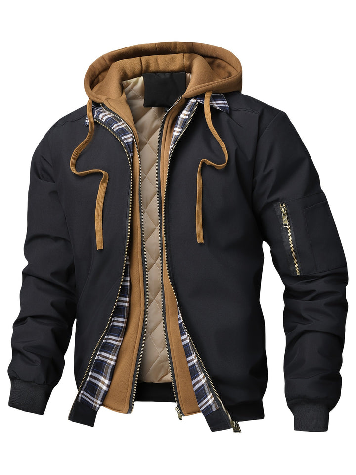 Men’s Hooded Bomber Jacket Casual Zip Up Utility Jacket