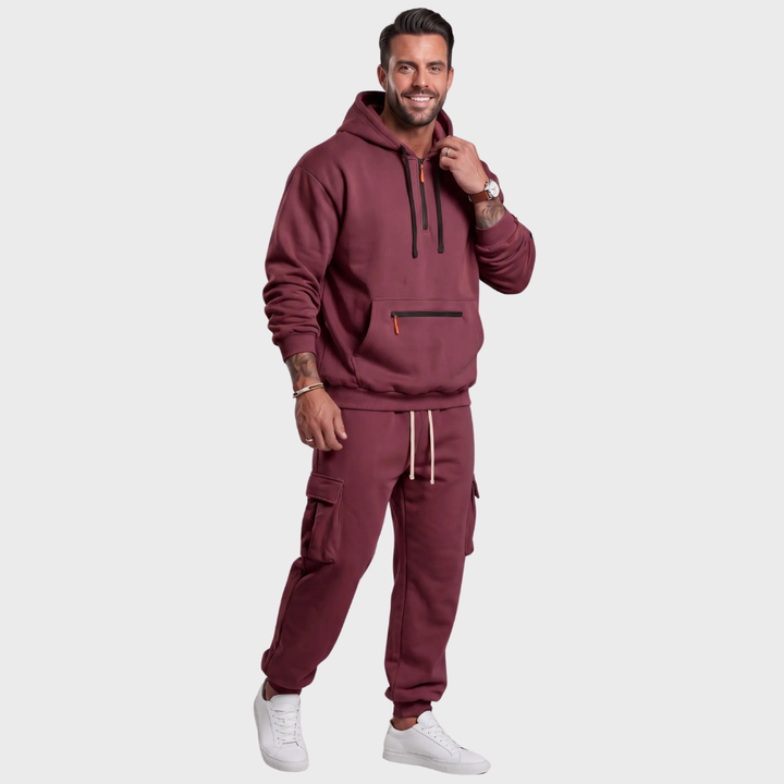 Men’s Hooded Sweatshirt Set – Casual Drawstring Top and Cargo Jogger Pants