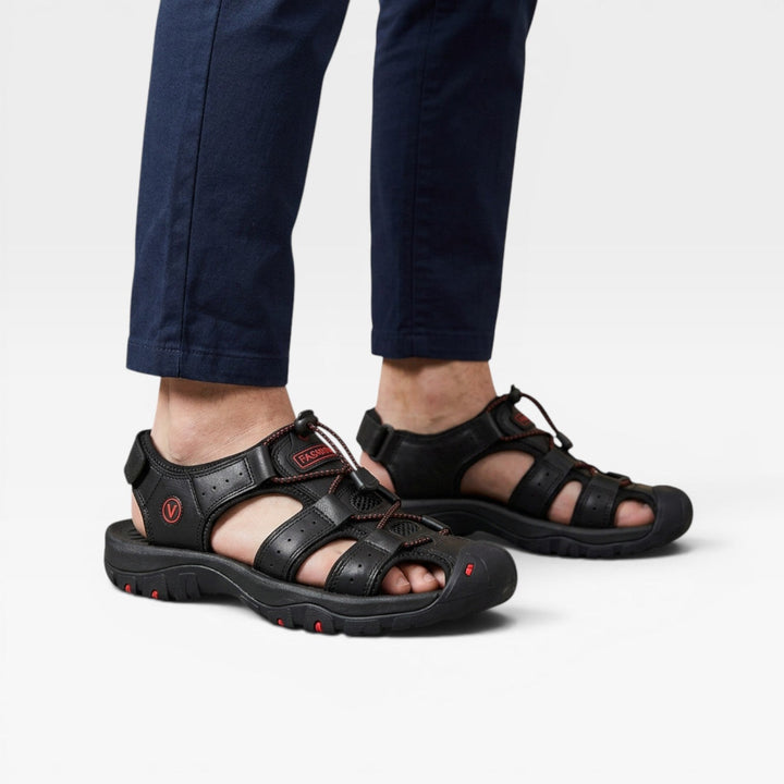 Men's Genuine Leather Closed Toe Trail Sandals – Adjustable Outdoor Walking Sandals
