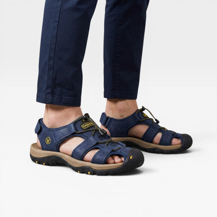 Men's Genuine Leather Closed Toe Trail Sandals – Adjustable Outdoor Walking Sandals