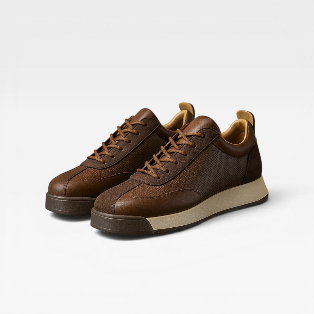 Men's Cowhide Leather Trainers – Classic Lace Up Casual Sneakers