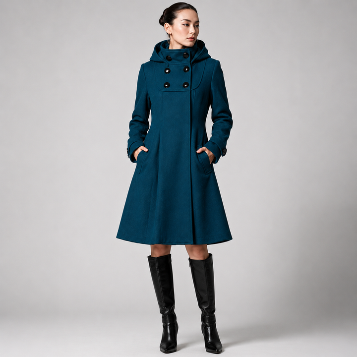 Women's Wool-Blend Coat A-Line Hooded