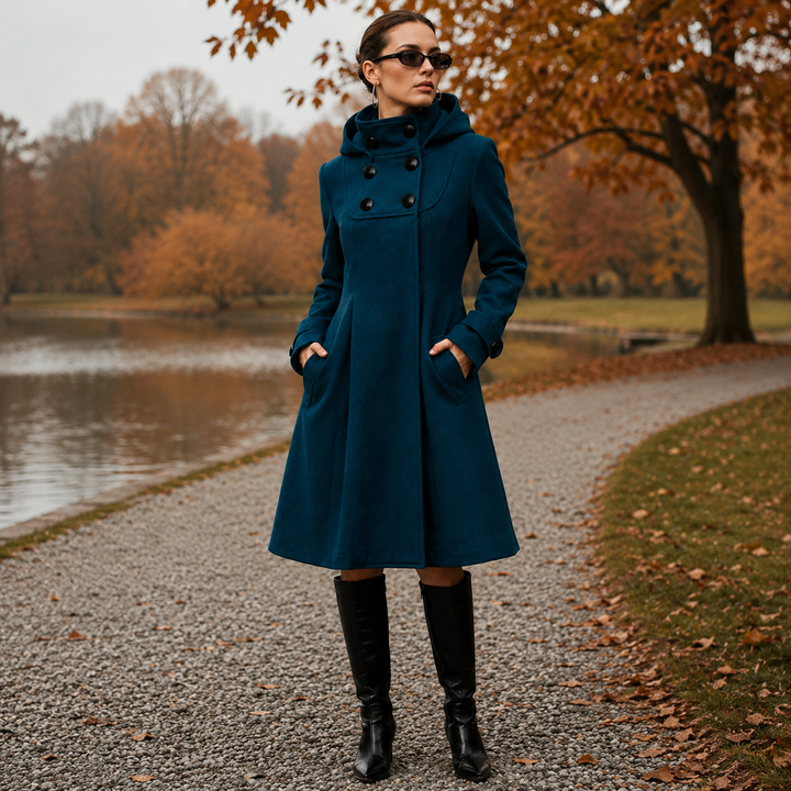 Women's Wool-Blend Coat A-Line Hooded