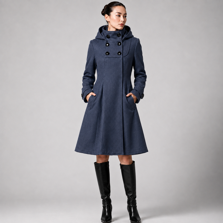 Women's Wool-Blend Coat A-Line Hooded