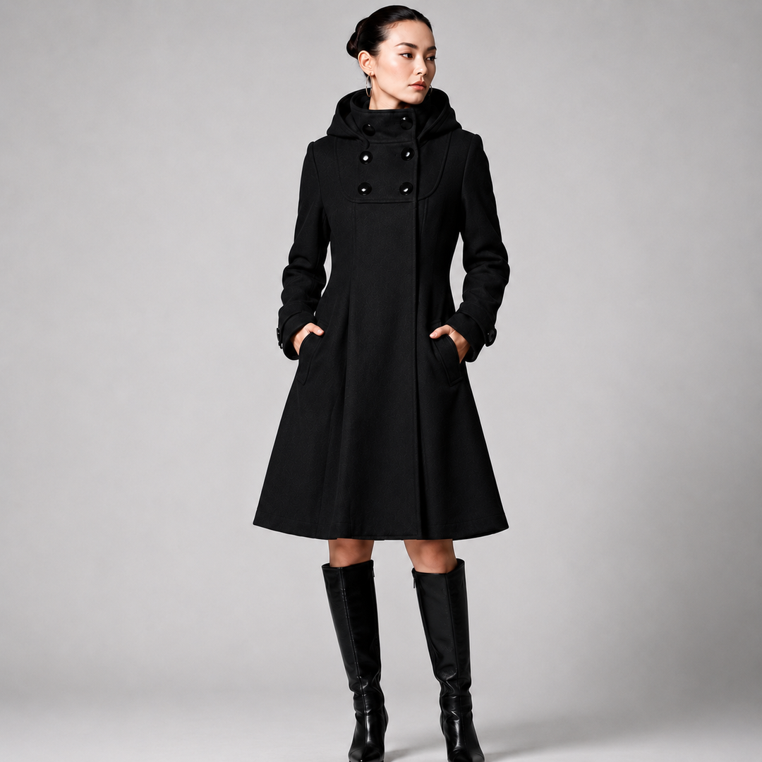 Women's Wool-Blend Coat A-Line Hooded