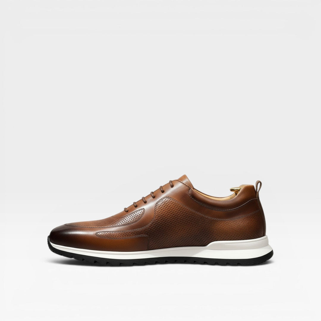 Men's Genuine Leather Trainers – Classic Lace Up Smart Casual Sneakers