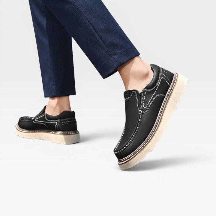 Men's Genuine Leather Loafers – Hand Stitched Slip On Casual Chunky Sole Shoes