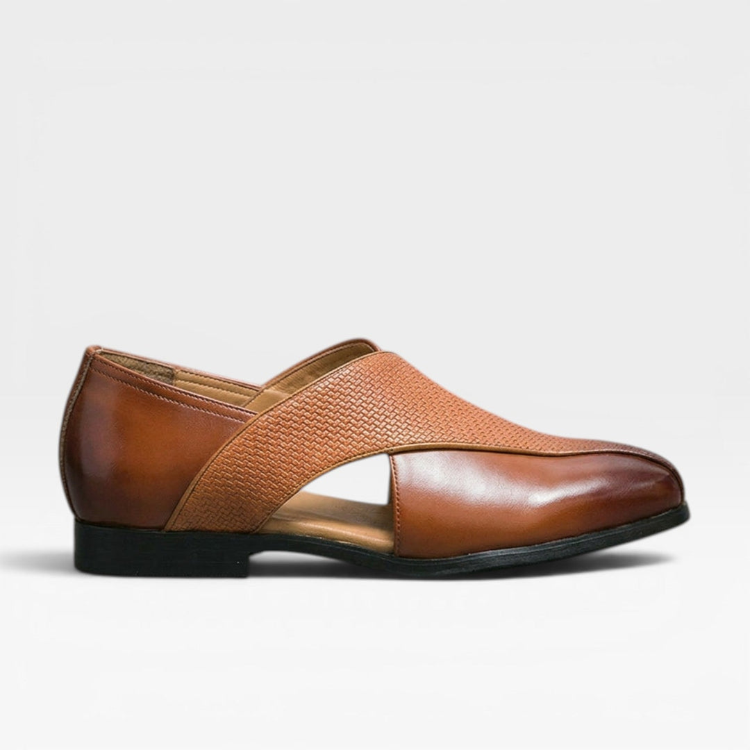 Men's Genuine Leather Loafers – Classic Cross Strap Slip On Smart Dress Shoes