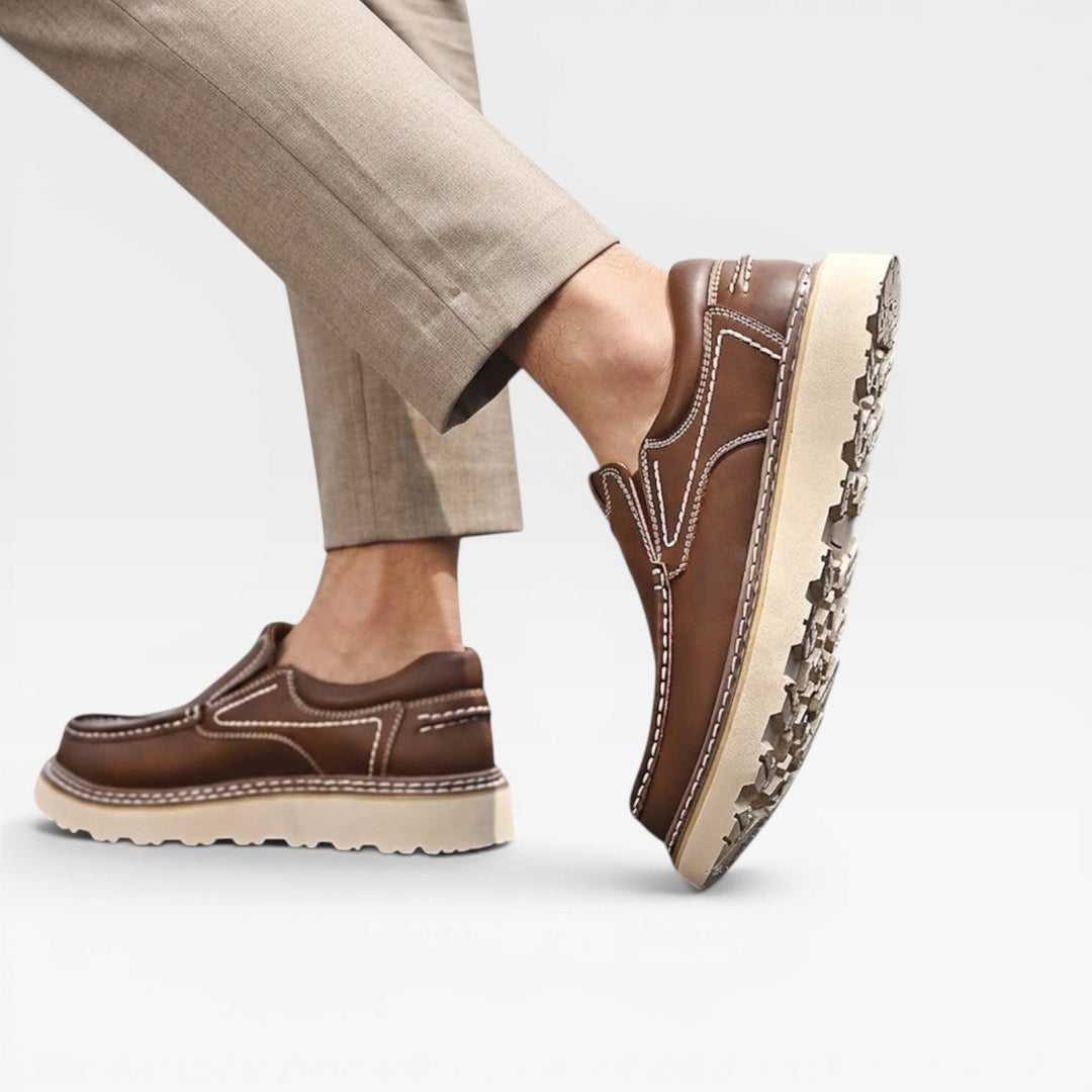 Men's Genuine Leather Loafers – Hand Stitched Slip On Casual Chunky Sole Shoes