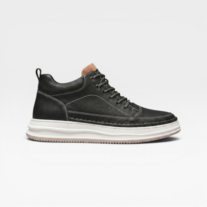 Men's Burnished Leather Trainers – Hand Stitched Lace Up Casual Sneakers