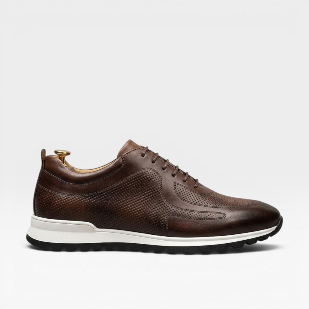 Men's Genuine Leather Trainers – Classic Lace Up Smart Casual Sneakers