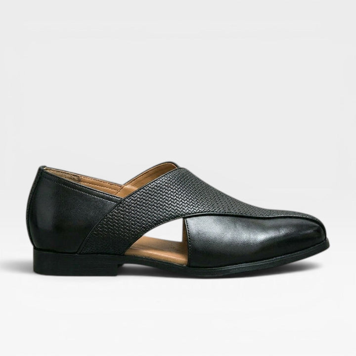Men's Genuine Leather Loafers – Classic Cross Strap Slip On Smart Dress Shoes