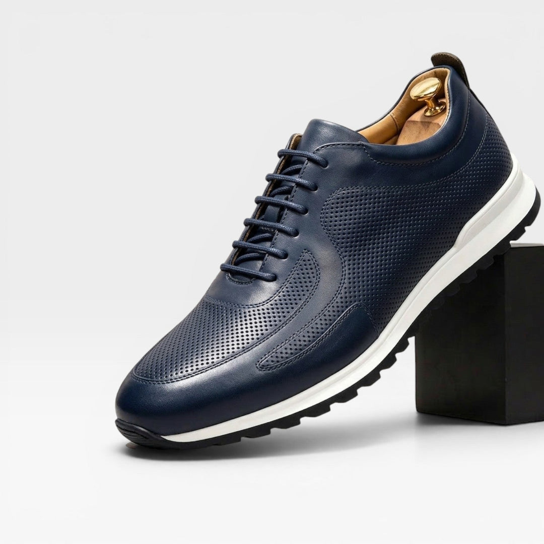 Men's Genuine Leather Trainers – Classic Lace Up Smart Casual Sneakers
