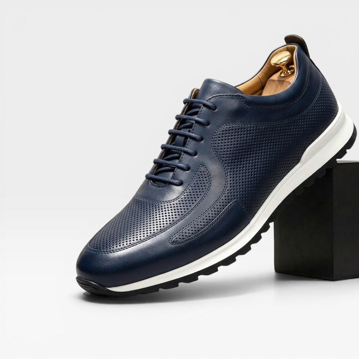 Men's Genuine Leather Trainers – Classic Lace Up Smart Casual Sneakers