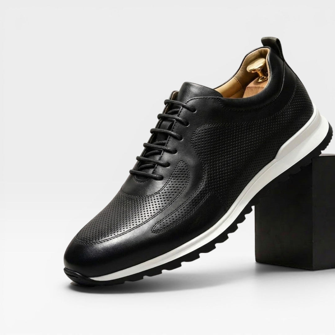 Men's Genuine Leather Trainers – Classic Lace Up Smart Casual Sneakers