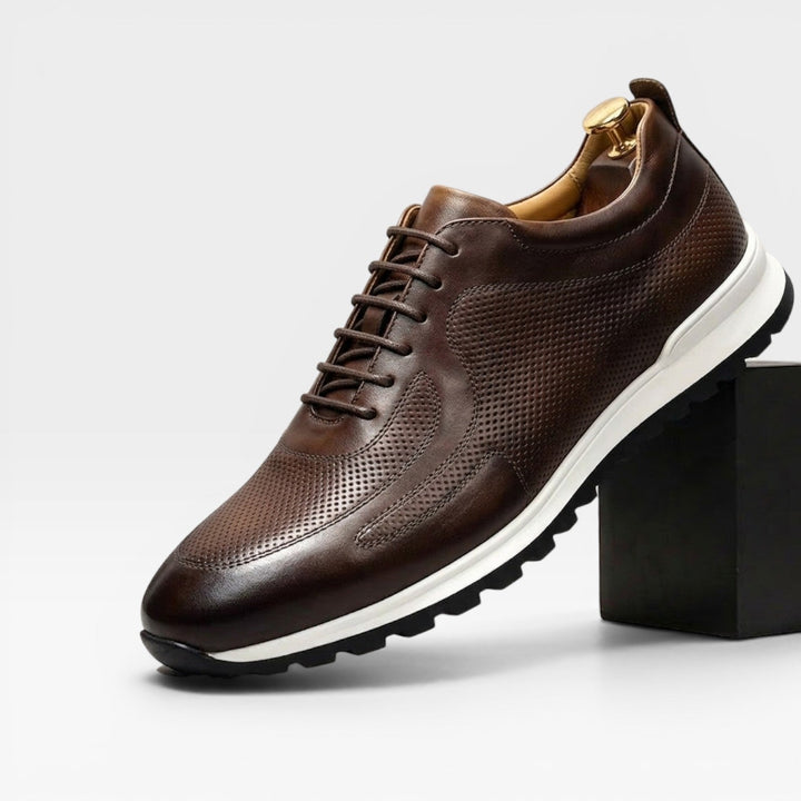 Men's Genuine Leather Trainers – Classic Lace Up Smart Casual Sneakers