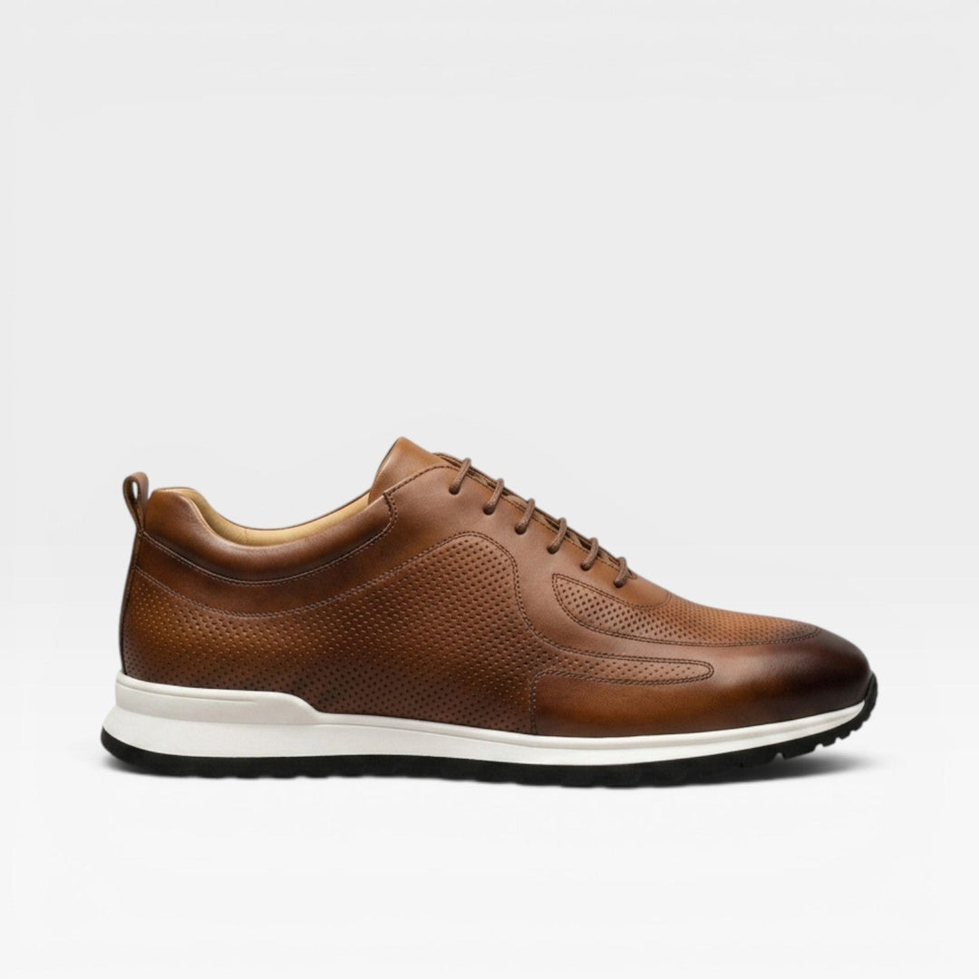 Men's Genuine Leather Trainers – Classic Lace Up Smart Casual Sneakers