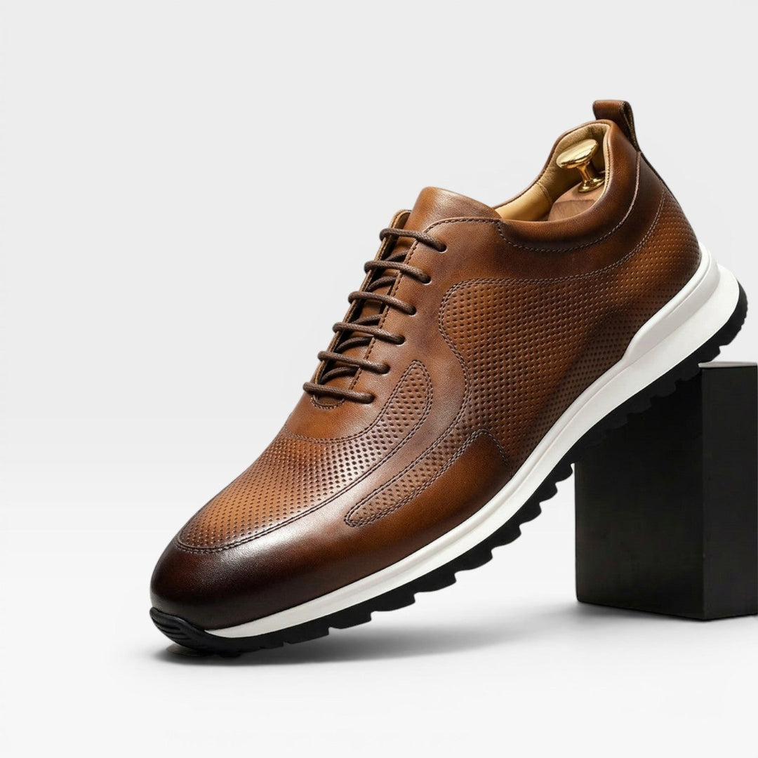 Men's Genuine Leather Trainers – Classic Lace Up Smart Casual Sneakers