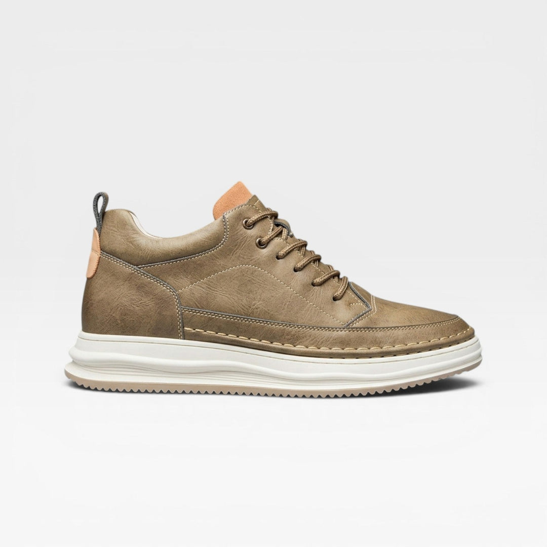 Men's Burnished Leather Trainers – Hand Stitched Lace Up Casual Sneakers