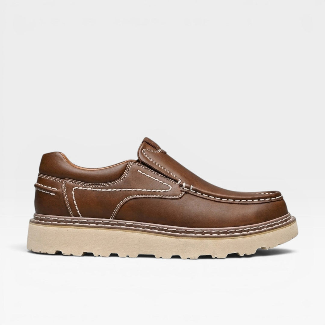 Men's Genuine Leather Loafers – Hand Stitched Slip On Casual Chunky Sole Shoes
