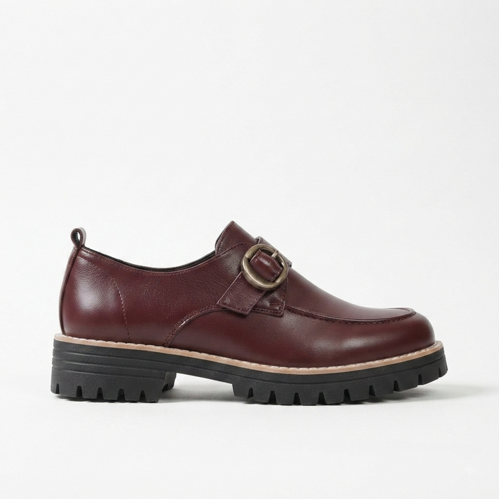 Women's Leather Monk Strap Loafers – Chunky Sole Buckle Shoes