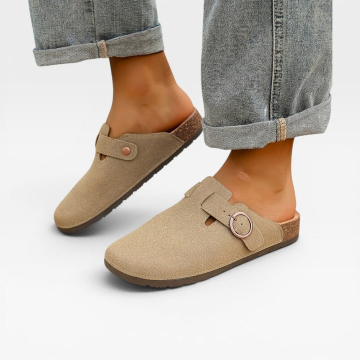 Men's Cork Clogs – Round Buckle Slip On Closed Toe Mules
