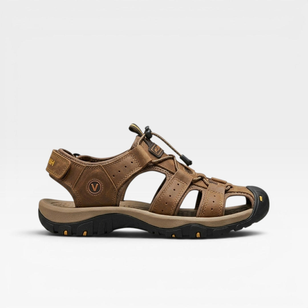 Men's Genuine Leather Closed Toe Trail Sandals – Adjustable Outdoor Walking Sandals