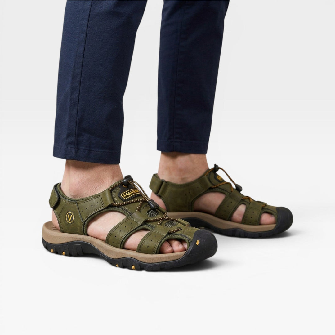 Men's Genuine Leather Closed Toe Trail Sandals – Adjustable Outdoor Walking Sandals