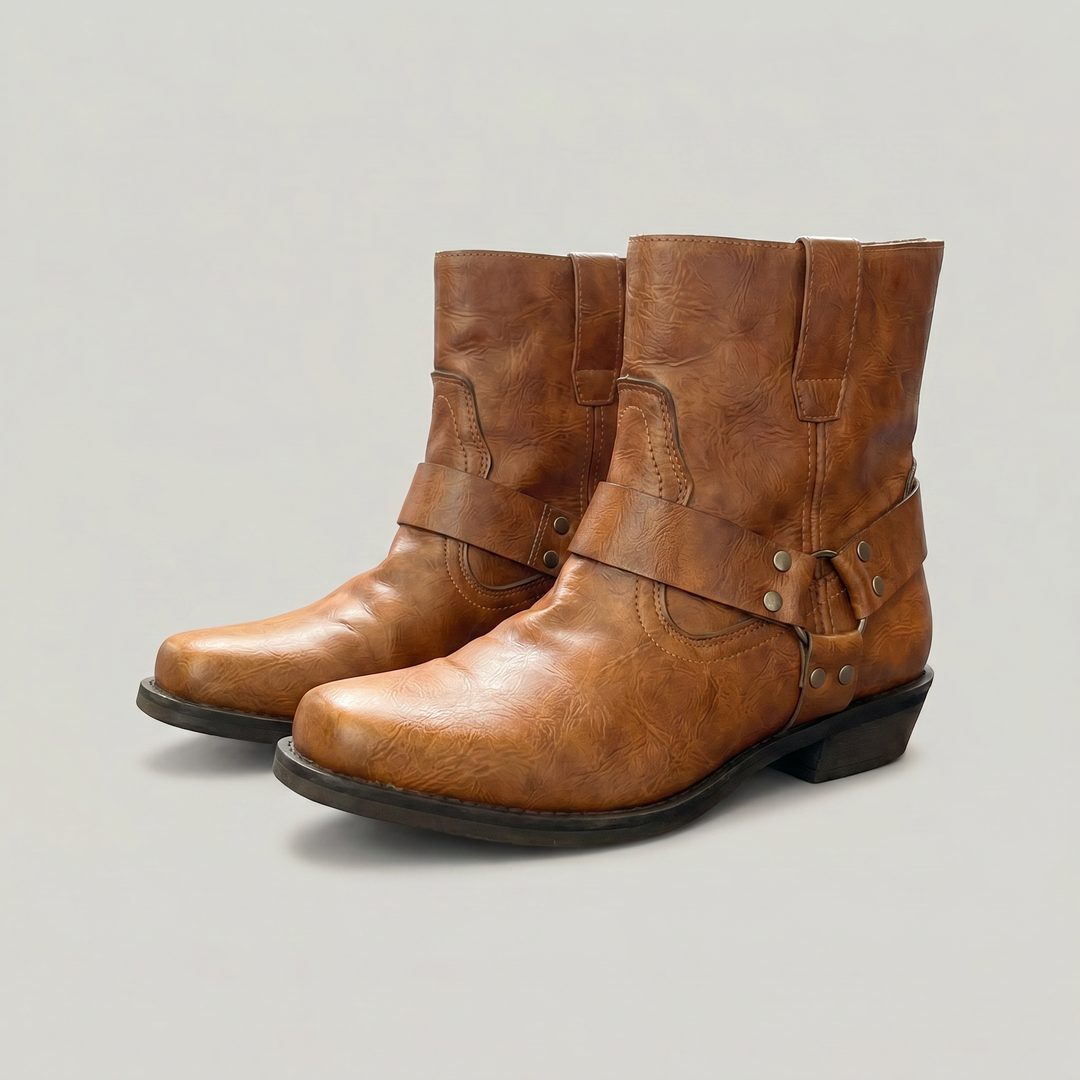 Men's Harness Ankle Boots – Distressed Leather Slip On Boots