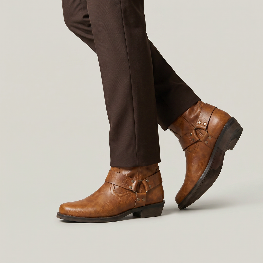 Men's Harness Ankle Boots – Distressed Leather Slip On Boots