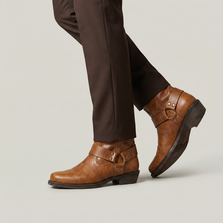 Men's Harness Ankle Boots – Distressed Leather Slip On Boots