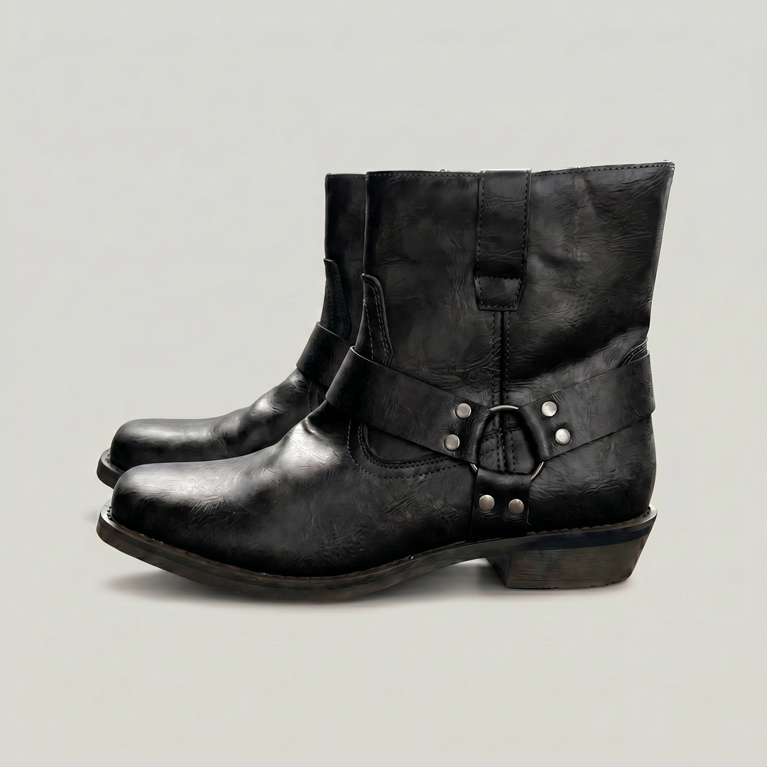 Men's Harness Ankle Boots – Distressed Leather Slip On Boots