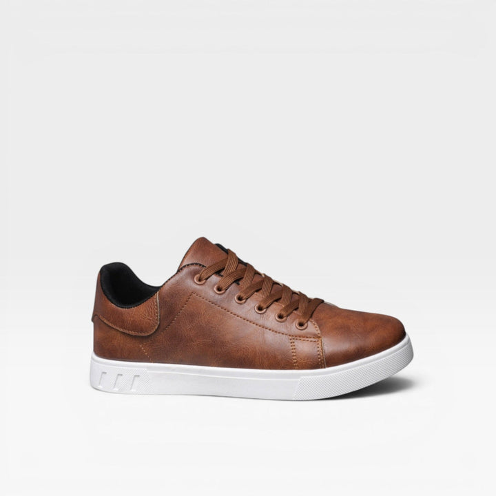 Men's Casual Leather Sneakers – Minimalist Lace Up Low Top Everyday Trainers