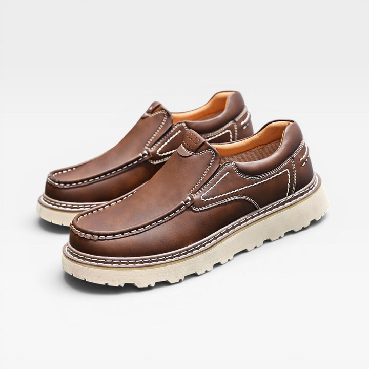 Men's Genuine Leather Loafers – Hand Stitched Slip On Casual Chunky Sole Shoes