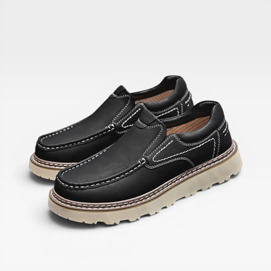 Men's Genuine Leather Loafers – Hand Stitched Slip On Casual Chunky Sole Shoes