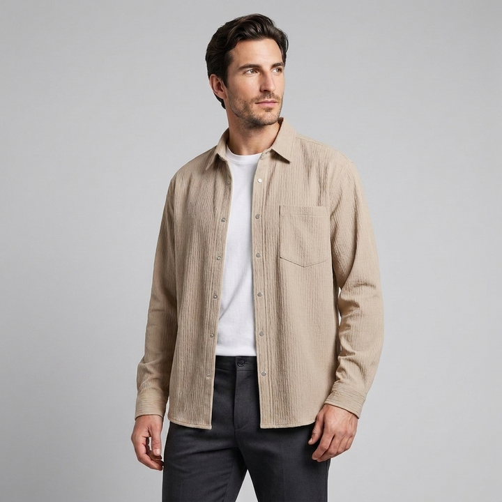 Men's Autumn Textured Long Sleeve Shirt