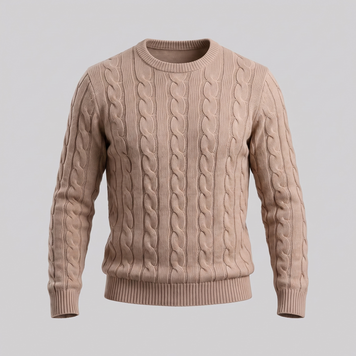 Men's Cable Knit Wool Crew Neck Sweater