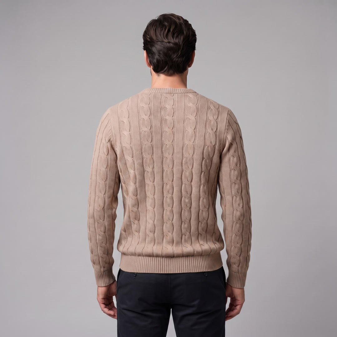 Men's Cable Knit Wool Crew Neck Sweater
