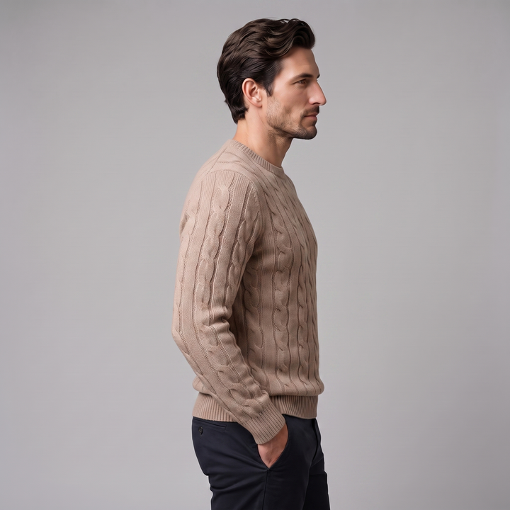 Men's Cable Knit Wool Crew Neck Sweater