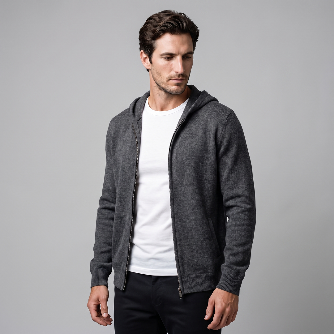 Men's Wool Full-Zip Knit Hooded Cardigan