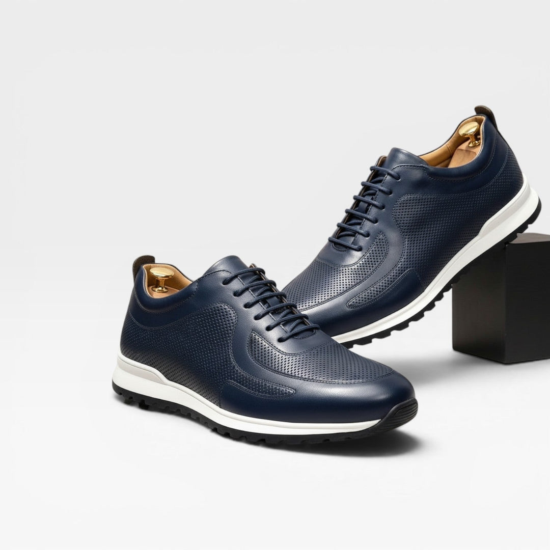 Men's Genuine Leather Trainers – Classic Lace Up Smart Casual Sneakers