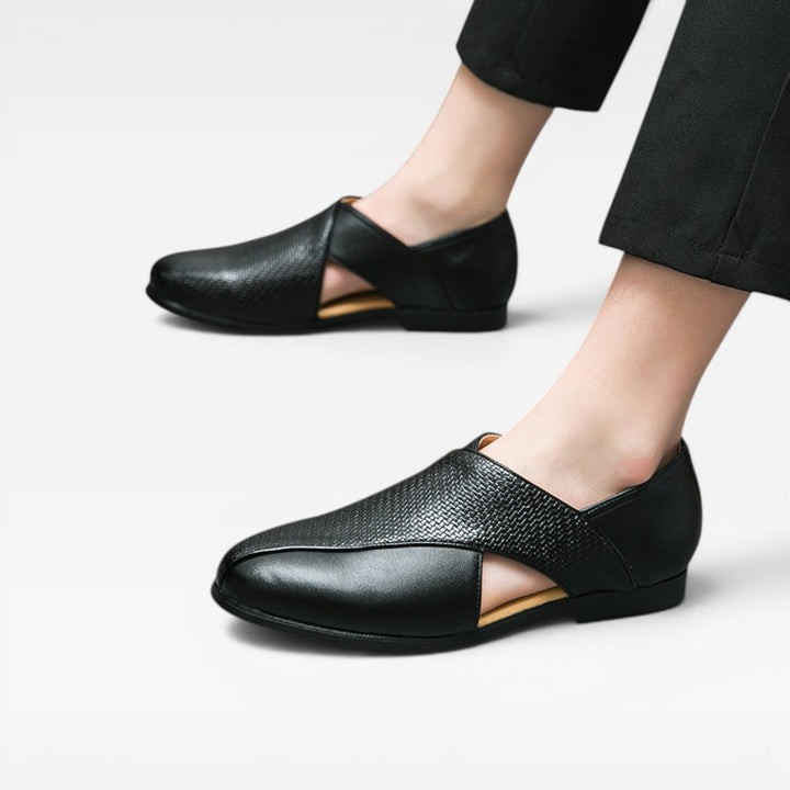Men's Genuine Leather Loafers – Classic Cross Strap Slip On Smart Dress Shoes