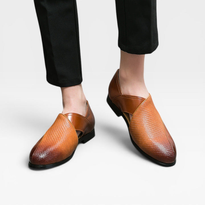 Men's Genuine Leather Loafers – Classic Cross Strap Slip On Smart Dress Shoes