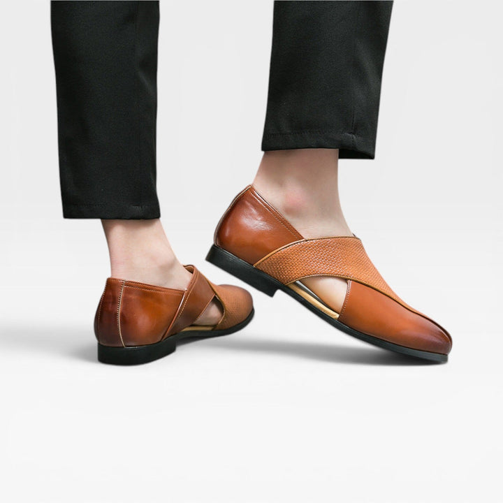 Men's Genuine Leather Loafers – Classic Cross Strap Slip On Smart Dress Shoes